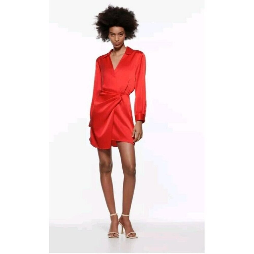 Zara Red Satin Wrap Mini Dress